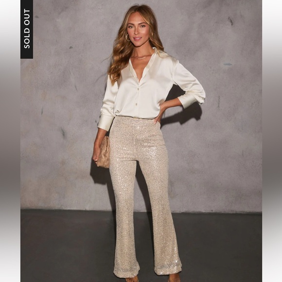 VICI Kayla Satin Button Down in Champagne - Picture 2 of 6